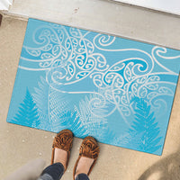 Aotearoa Maori Koru Curves Rubber Doormat Silver Ferns - Turquoise LT7 - Polynesian Pride