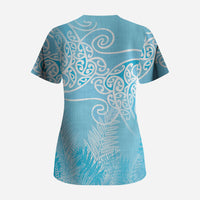 Aotearoa Maori Koru Curves Scrub Top Silver Ferns - Turquoise LT7 - Polynesian Pride