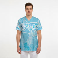 Aotearoa Maori Koru Curves Scrub Top Silver Ferns - Turquoise LT7 - Polynesian Pride