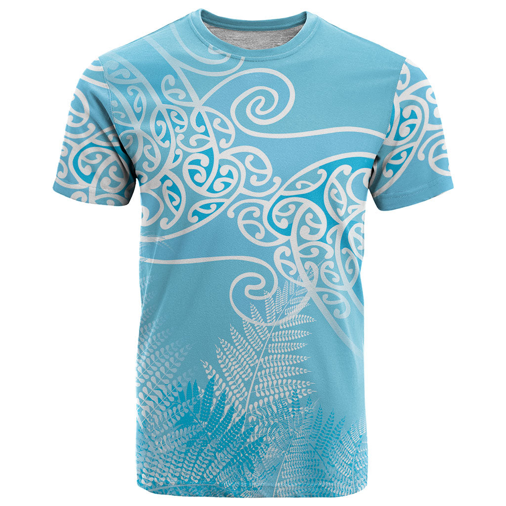 Aotearoa Maori Koru Curves T Shirt Silver Ferns - Turquoise LT7 Turquoise - Polynesian Pride