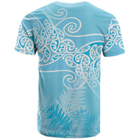 Aotearoa Maori Koru Curves T Shirt Silver Ferns - Turquoise LT7 - Polynesian Pride