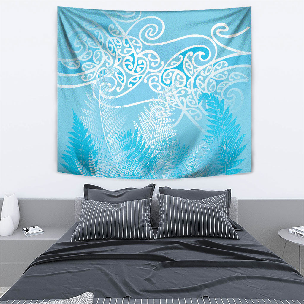 Aotearoa Maori Koru Curves Tapestry Silver Ferns - Turquoise LT7 - Polynesian Pride