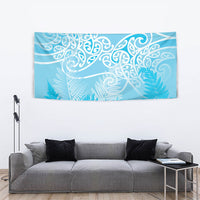 Aotearoa Maori Koru Curves Tapestry Silver Ferns - Turquoise LT7 - Polynesian Pride