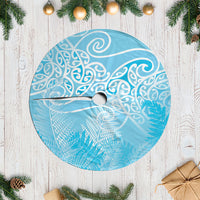 Aotearoa Maori Koru Curves Tree Skirt Silver Ferns - Turquoise