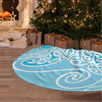 Aotearoa Maori Koru Curves Tree Skirt Silver Ferns - Turquoise