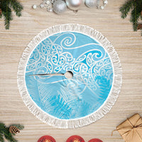 Aotearoa Maori Koru Curves Tree Skirt Silver Ferns - Turquoise