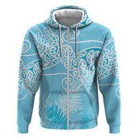 Aotearoa Maori Koru Curves Zip Hoodie Silver Ferns - Turquoise LT7 Zip Hoodie Turquoise - Polynesian Pride