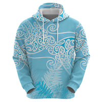 Aotearoa Maori Koru Curves Zip Hoodie Silver Ferns - Turquoise LT7 - Polynesian Pride
