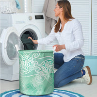 Aotearoa Maori Koru Curves Laundry Basket Silver Ferns - Mint LT7 - Polynesian Pride