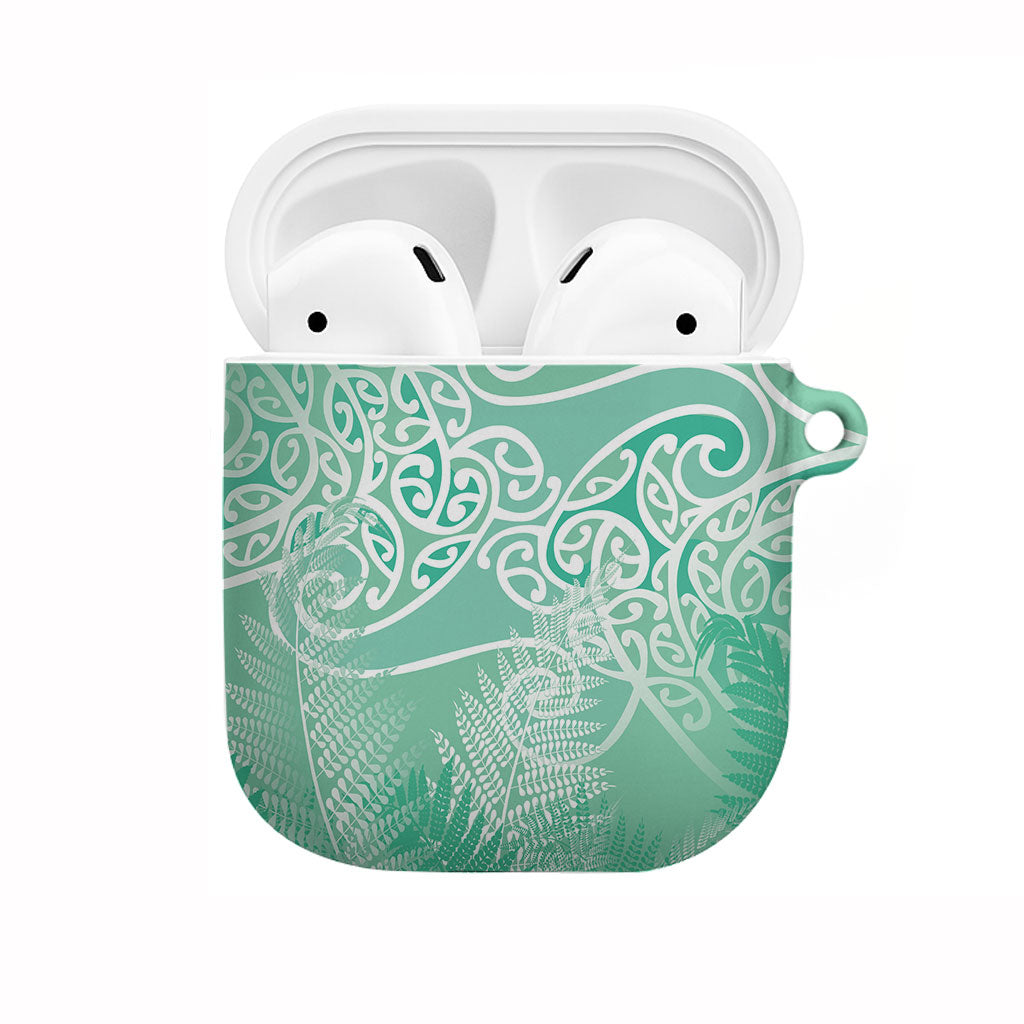 Aotearoa Maori Koru Curves AirPods Case Silver Ferns - Mint LT7 Mint Green - Polynesian Pride