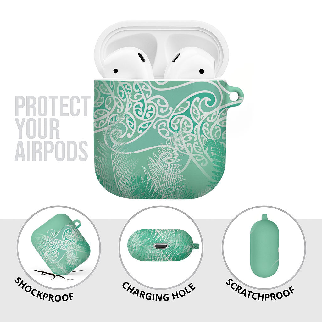 Aotearoa Maori Koru Curves AirPods Case Silver Ferns - Mint LT7 - Polynesian Pride