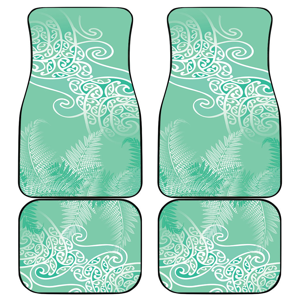 Aotearoa Maori Koru Curves Car Mats Silver Ferns - Mint LT7 - Polynesian Pride