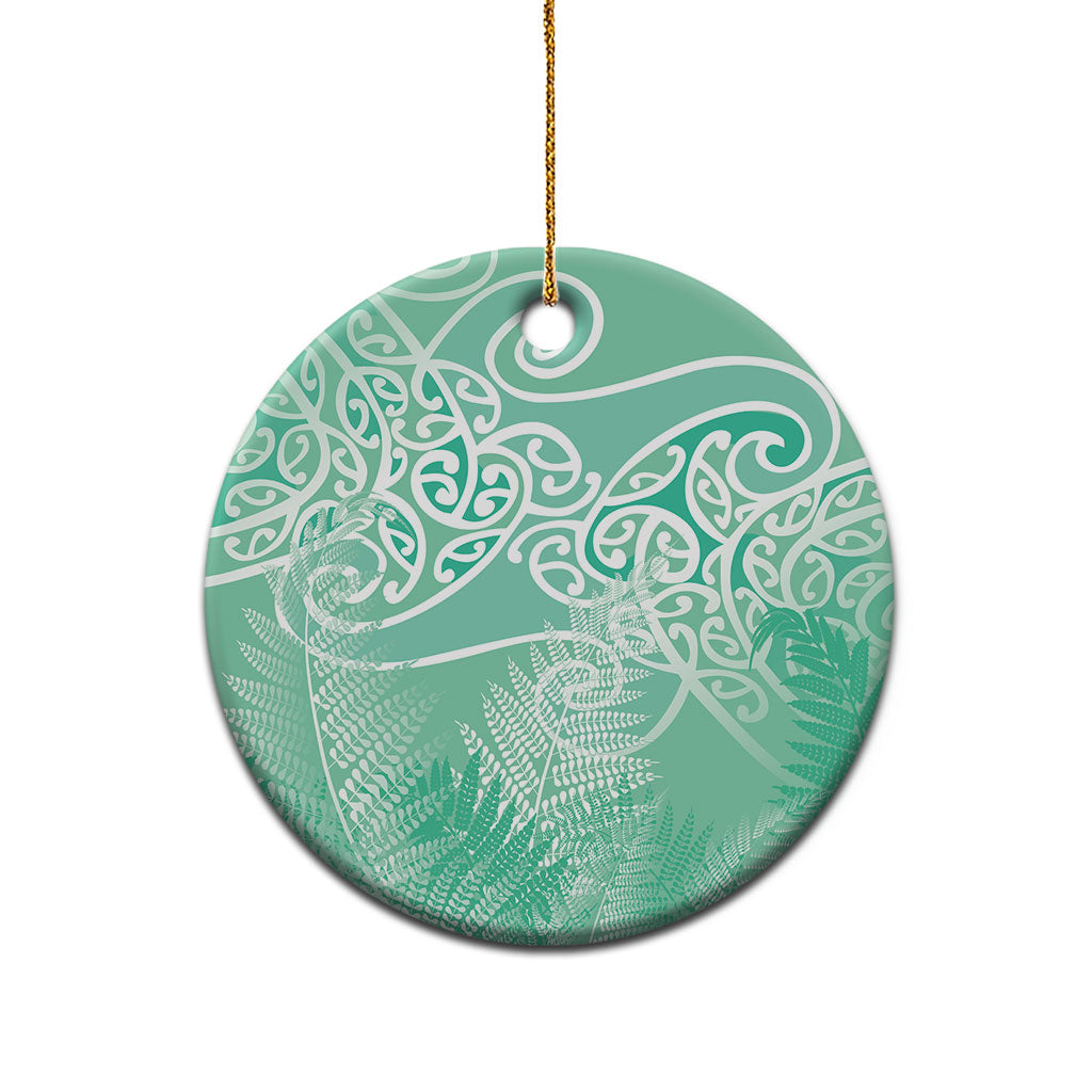 Aotearoa Maori Koru Curves Ceramic Ornament Silver Ferns - Mint