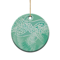 Aotearoa Maori Koru Curves Ceramic Ornament Silver Ferns - Mint