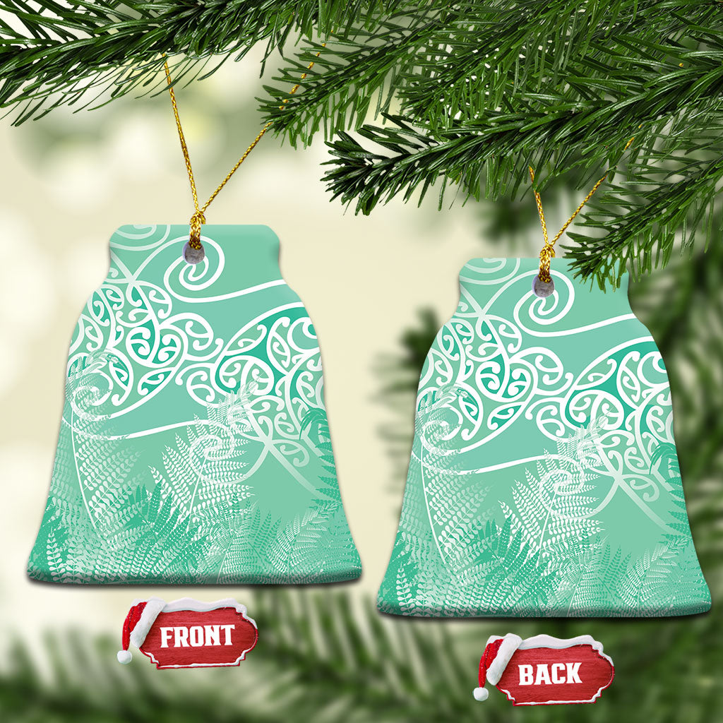 Aotearoa Maori Koru Curves Ceramic Ornament Silver Ferns - Mint
