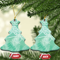 Aotearoa Maori Koru Curves Ceramic Ornament Silver Ferns - Mint