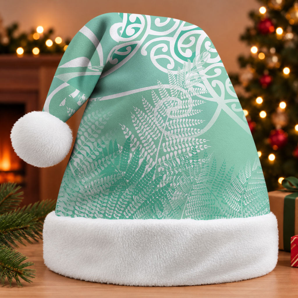 Aotearoa Maori Koru Curves Christmas Santa Hat Silver Ferns - Mint
