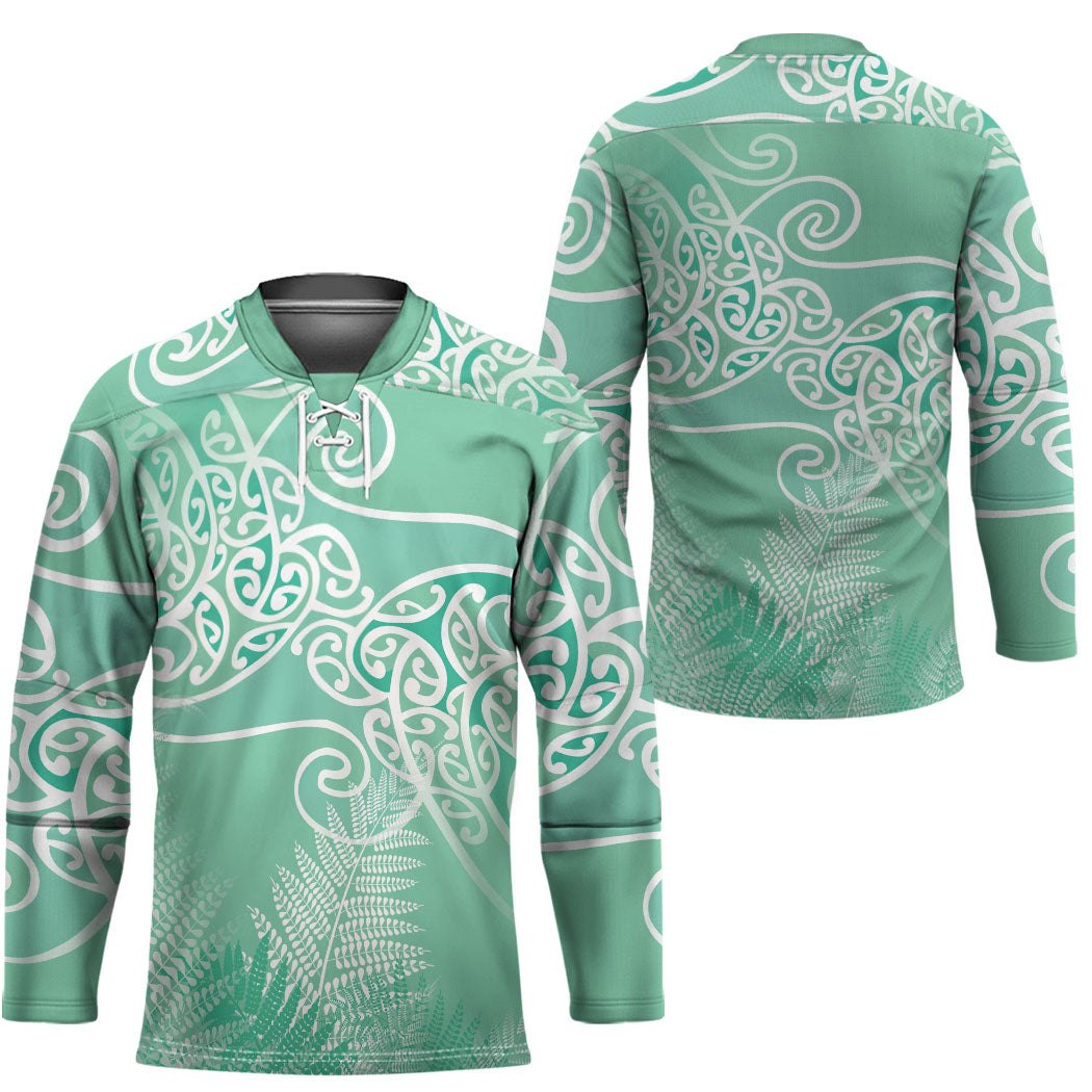 Aotearoa Maori Koru Curves Hockey Jersey Silver Ferns - Mint LT7 - Polynesian Pride