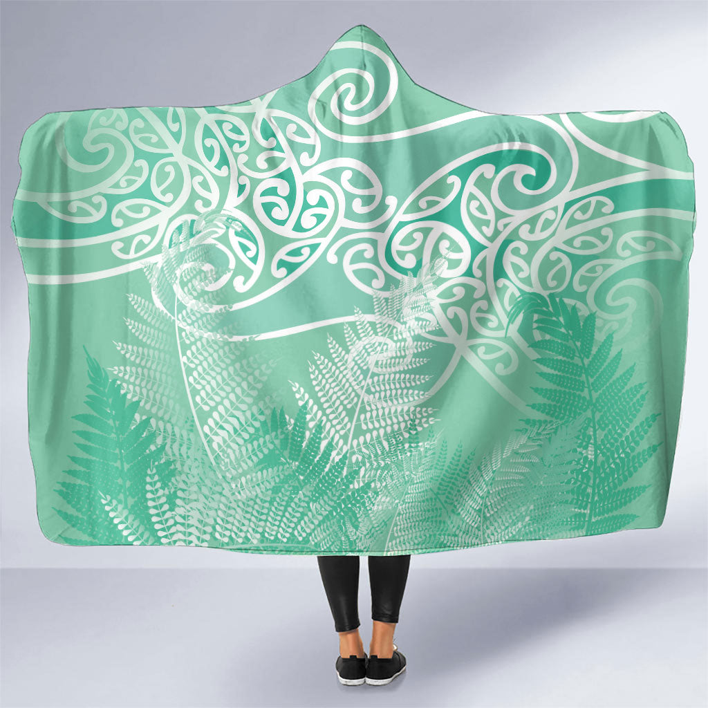 Aotearoa Maori Koru Curves Hooded Blanket Silver Ferns - Mint LT7 One Size Mint Green - Polynesian Pride