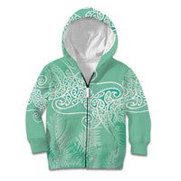Aotearoa Maori Koru Curves Kid Hoodie Silver Ferns - Mint LT7 Zip Hoodie Mint Green - Polynesian Pride