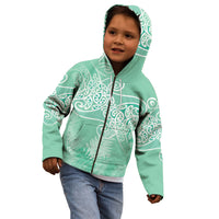 Aotearoa Maori Koru Curves Kid Hoodie Silver Ferns - Mint LT7 - Polynesian Pride