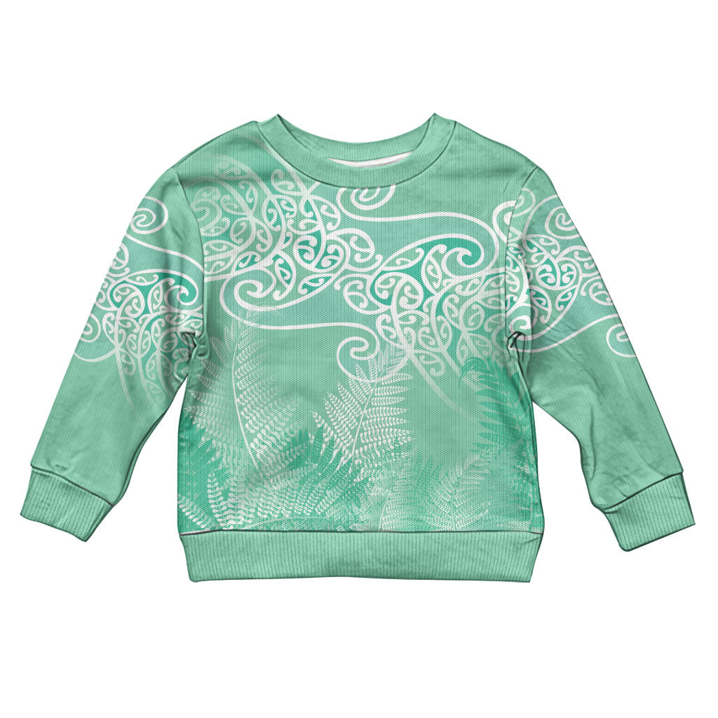 Aotearoa Maori Koru Curves Kid Ugly Christmas Sweater Silver Ferns - Mint