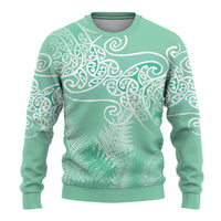 Aotearoa Maori Koru Curves Ugly Christmas Sweater Silver Ferns - Mint