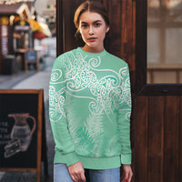 Aotearoa Maori Koru Curves Ugly Christmas Sweater Silver Ferns - Mint
