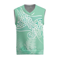 Aotearoa Maori Koru Curves Christmas Knitted V-Neck Vest Silver Ferns - Mint LT7 Mint Green - Polynesian Pride