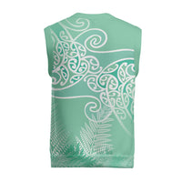 Aotearoa Maori Koru Curves Christmas Knitted V-Neck Vest Silver Ferns - Mint LT7 - Polynesian Pride