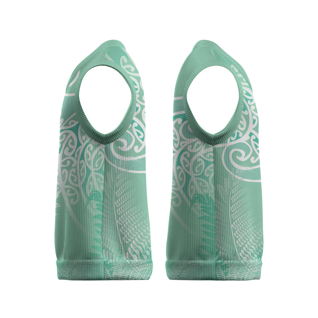 Aotearoa Maori Koru Curves Christmas Knitted V-Neck Vest Silver Ferns - Mint LT7 - Polynesian Pride