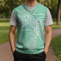 Aotearoa Maori Koru Curves Christmas Knitted V-Neck Vest Silver Ferns - Mint LT7 - Polynesian Pride