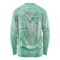 Aotearoa Maori Koru Curves Long Sleeve Shirt Silver Ferns - Mint LT7 - Polynesian Pride