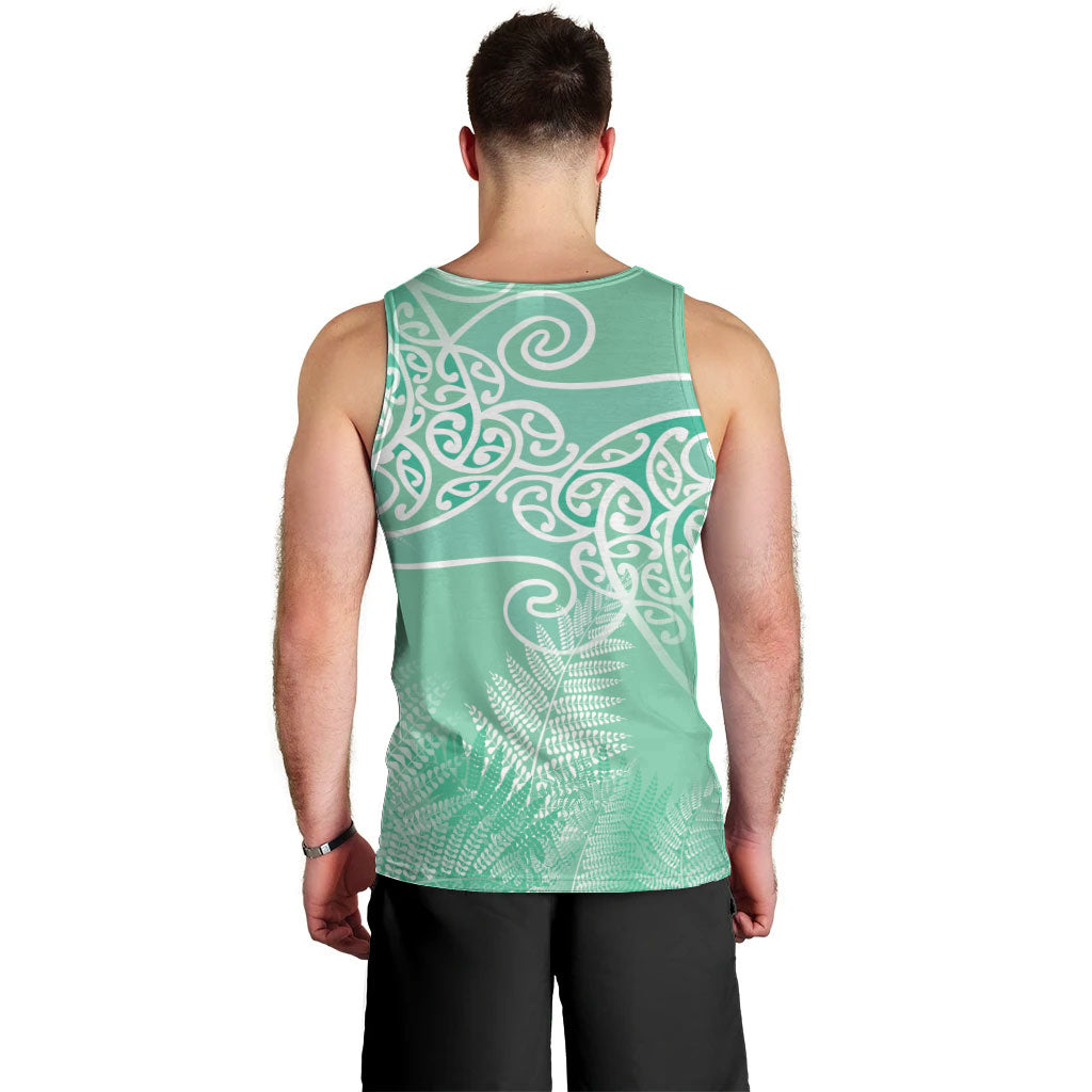 Aotearoa Maori Koru Curves Men Tank Top Silver Ferns - Mint LT7 - Polynesian Pride
