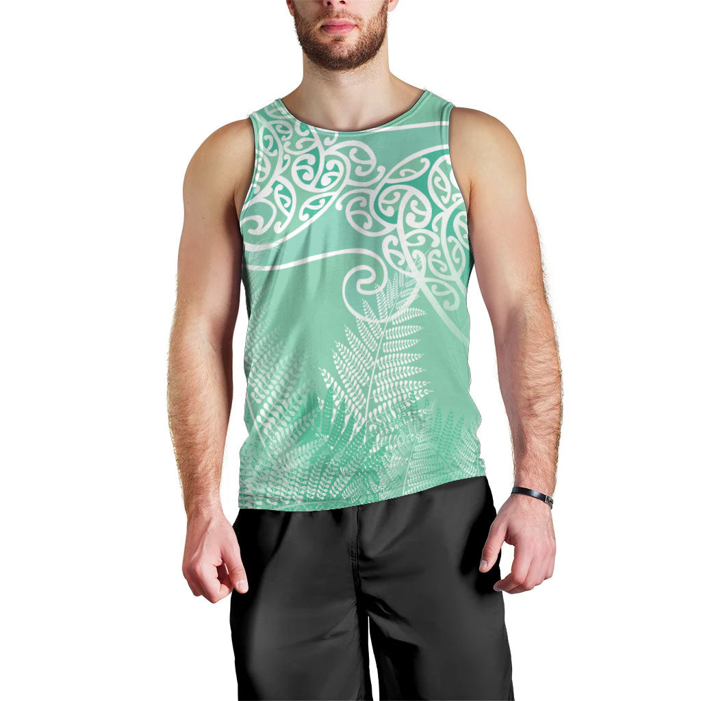 Aotearoa Maori Koru Curves Men Tank Top Silver Ferns - Mint LT7 - Polynesian Pride
