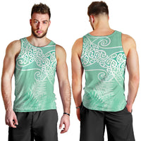 Aotearoa Maori Koru Curves Men Tank Top Silver Ferns - Mint LT7 - Polynesian Pride