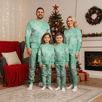Aotearoa Maori Koru Curves Christmas Pajama Set Silver Ferns - Mint