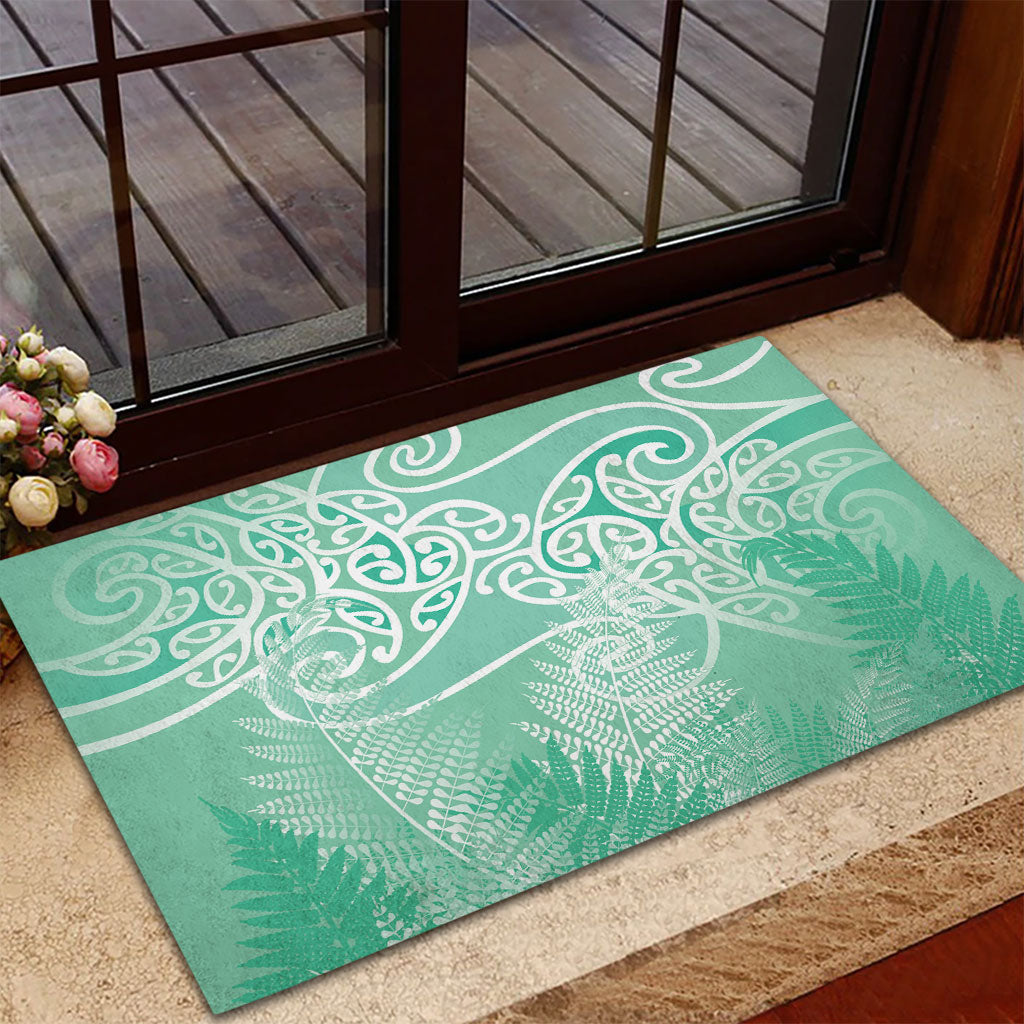 Aotearoa Maori Koru Curves Rubber Doormat Silver Ferns - Mint LT7 - Polynesian Pride