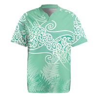 Aotearoa Maori Koru Curves Rugby Jersey Silver Ferns - Mint LT7 Mint Green - Polynesian Pride