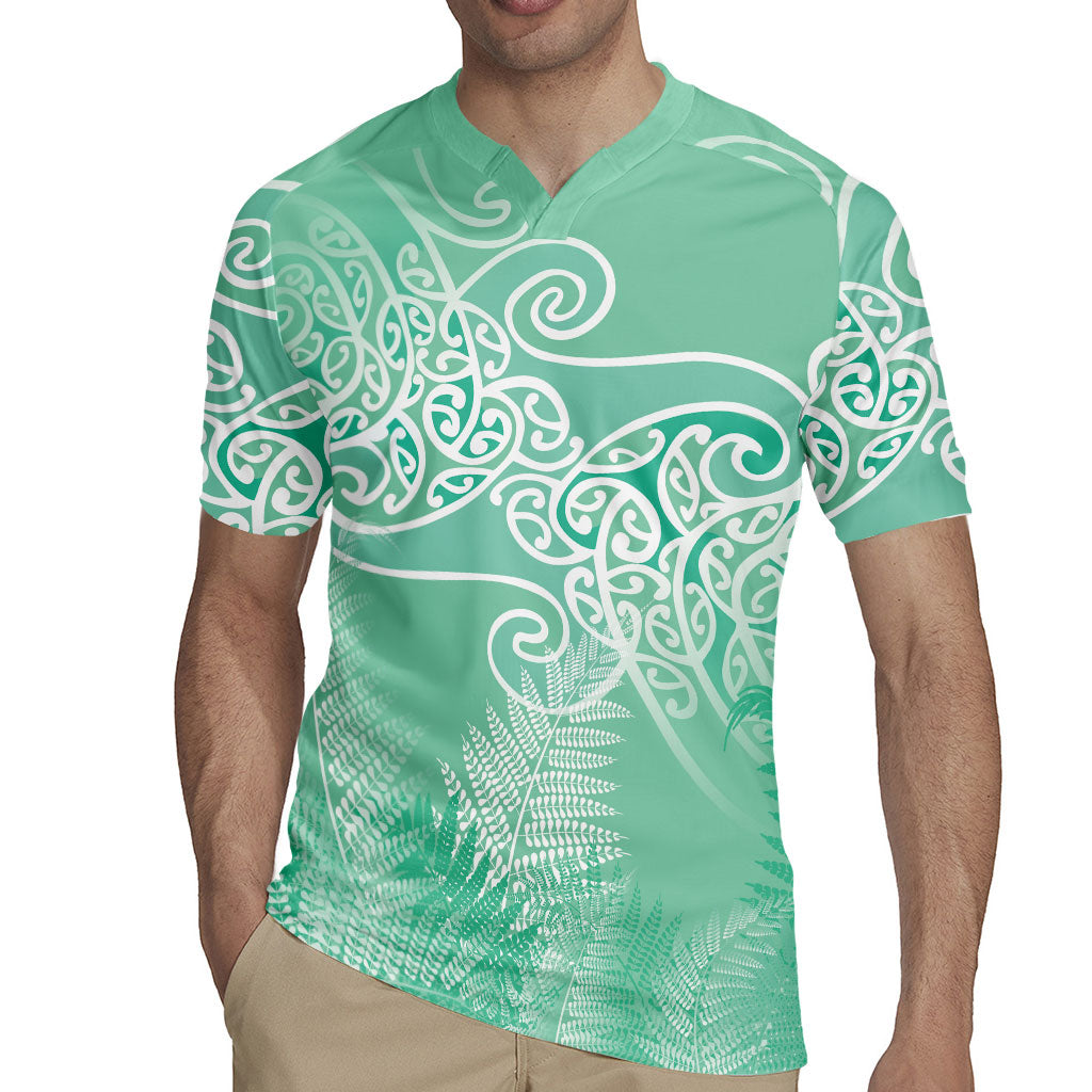 Aotearoa Maori Koru Curves Rugby Jersey Silver Ferns - Mint LT7 - Polynesian Pride