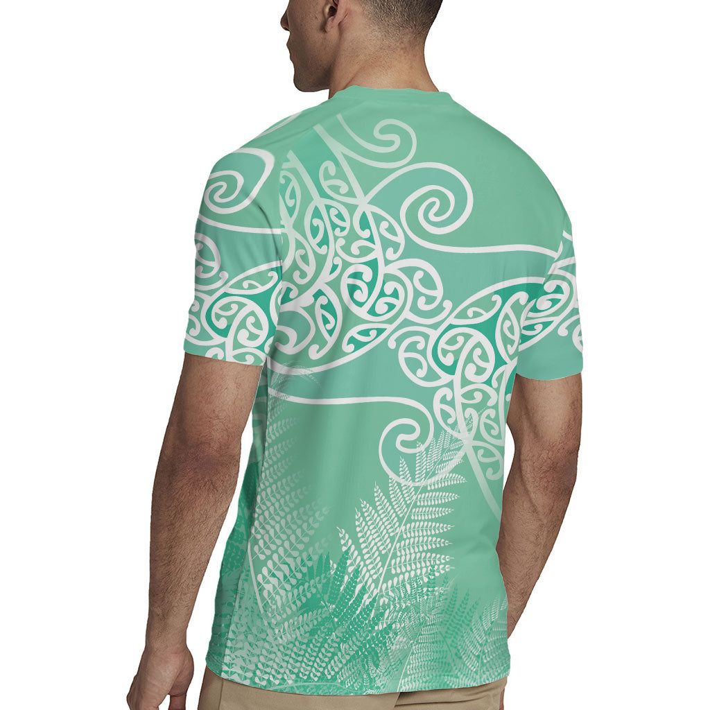 Aotearoa Maori Koru Curves Rugby Jersey Silver Ferns - Mint LT7 - Polynesian Pride