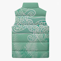 Aotearoa Maori Koru Curves Sleeveless Puffer Jacket Silver Ferns - Mint LT7 - Polynesian Pride