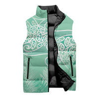 Aotearoa Maori Koru Curves Sleeveless Puffer Jacket Silver Ferns - Mint LT7 - Polynesian Pride