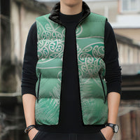 Aotearoa Maori Koru Curves Sleeveless Puffer Jacket Silver Ferns - Mint LT7 - Polynesian Pride