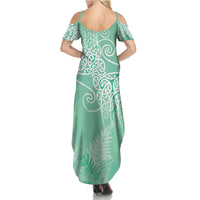 Aotearoa Maori Koru Curves Summer Maxi Dress Silver Ferns - Mint LT7 - Polynesian Pride