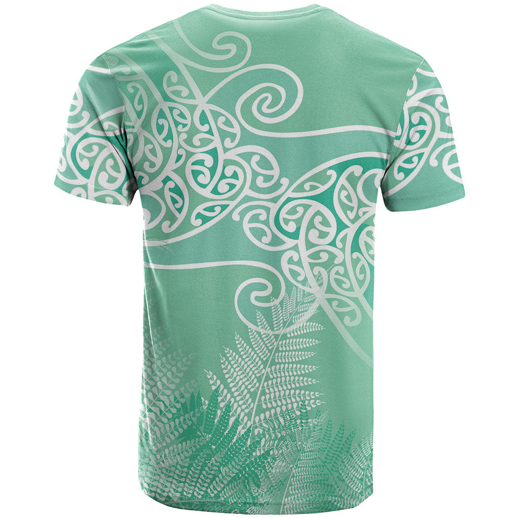 Aotearoa Maori Koru Curves T Shirt Silver Ferns - Mint LT7 - Polynesian Pride