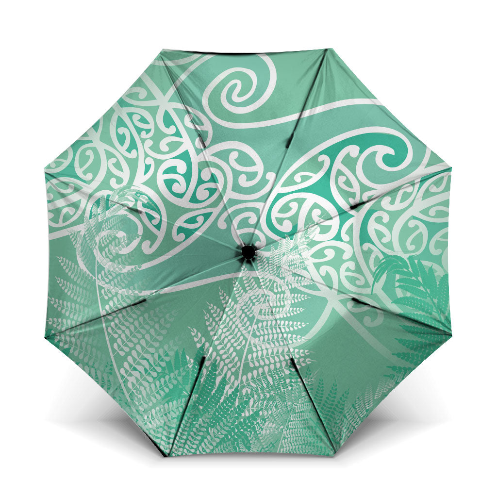 Aotearoa Maori Koru Curves Umbrella Silver Ferns - Mint LT7 One Size Folded 11.42 inch Opened Diameter 37.4 inch Mint Green - Polynesian Pride