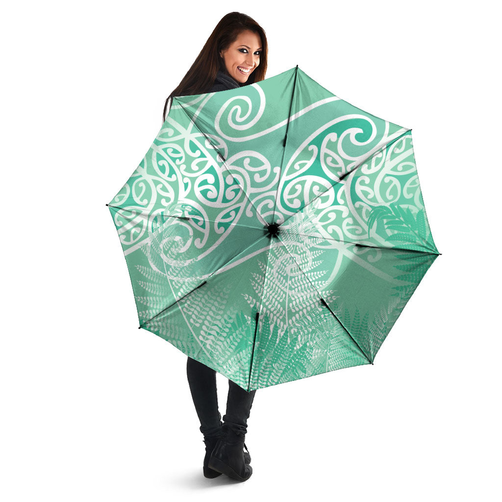 Aotearoa Maori Koru Curves Umbrella Silver Ferns - Mint LT7 - Polynesian Pride