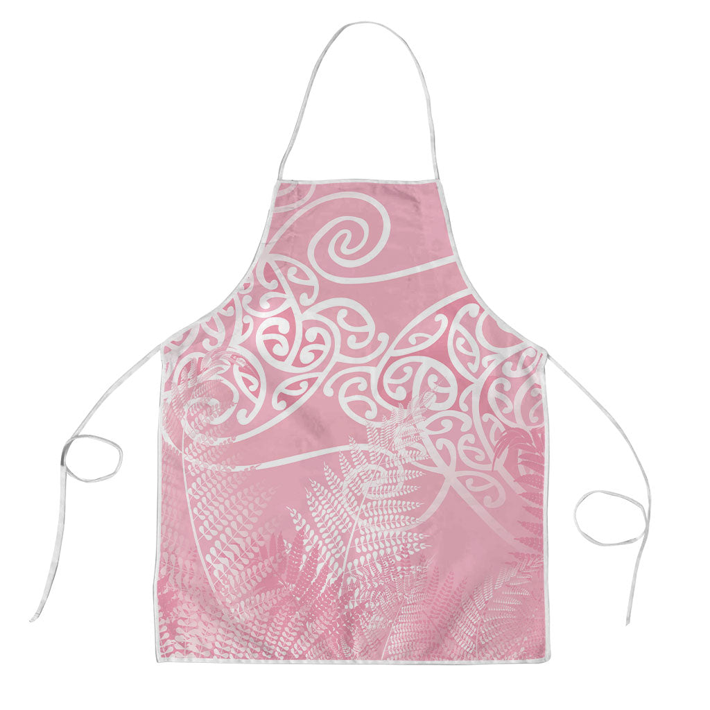 Aotearoa Maori Koru Curves Apron Silver Ferns - Rose Pink LT7 Pink - Polynesian Pride