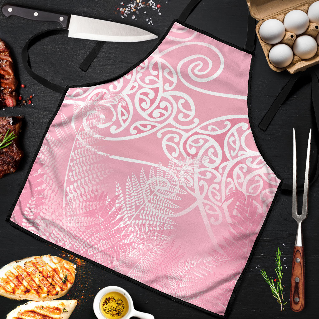 Aotearoa Maori Koru Curves Apron Silver Ferns - Rose Pink LT7 Pink - Polynesian Pride